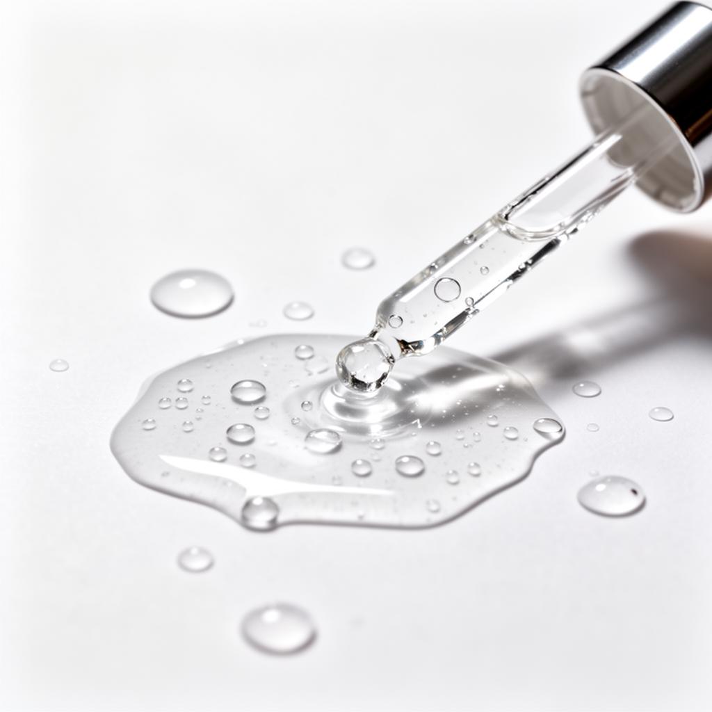 Hyaluronic acid serum dropper with water droplets showing hydration science